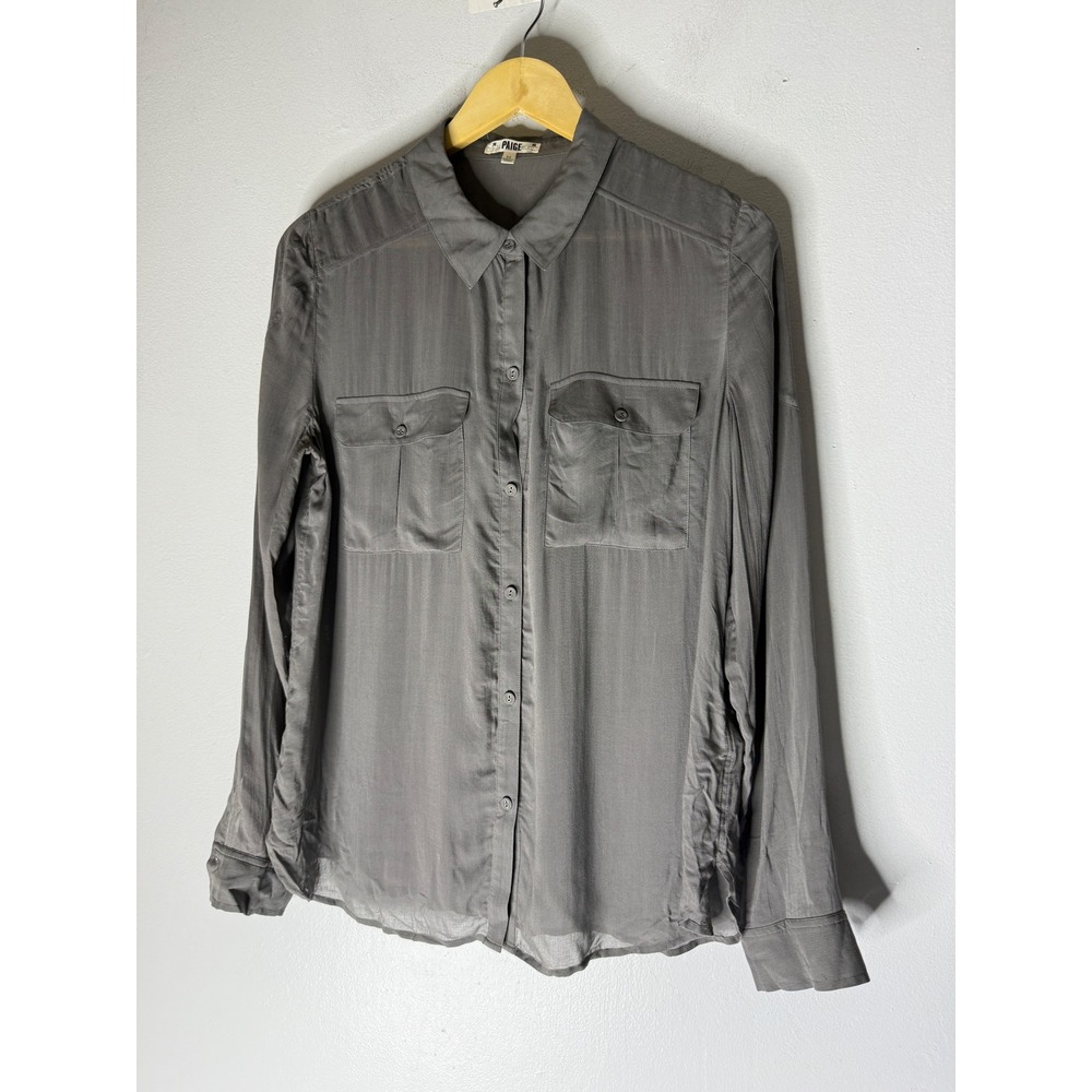 PAIGE Womens Cool Grey Viscose Button Down Blouse Shirt Grey M 1889462-1931